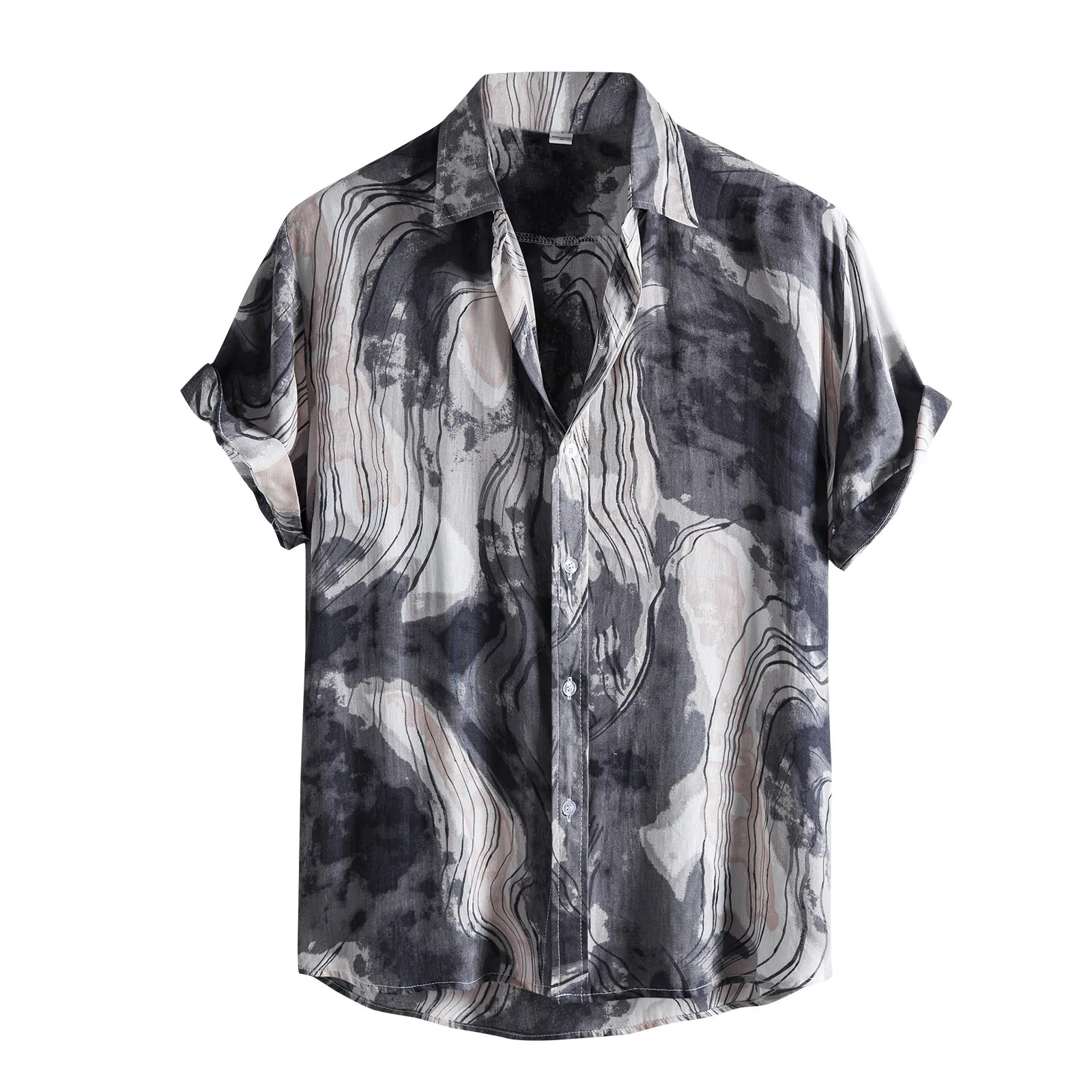 

Button Dress Men's Fashion Casual Print Short Sleeve Button Shirt Turn-Down Collar Blouse Mens Tee Shirt