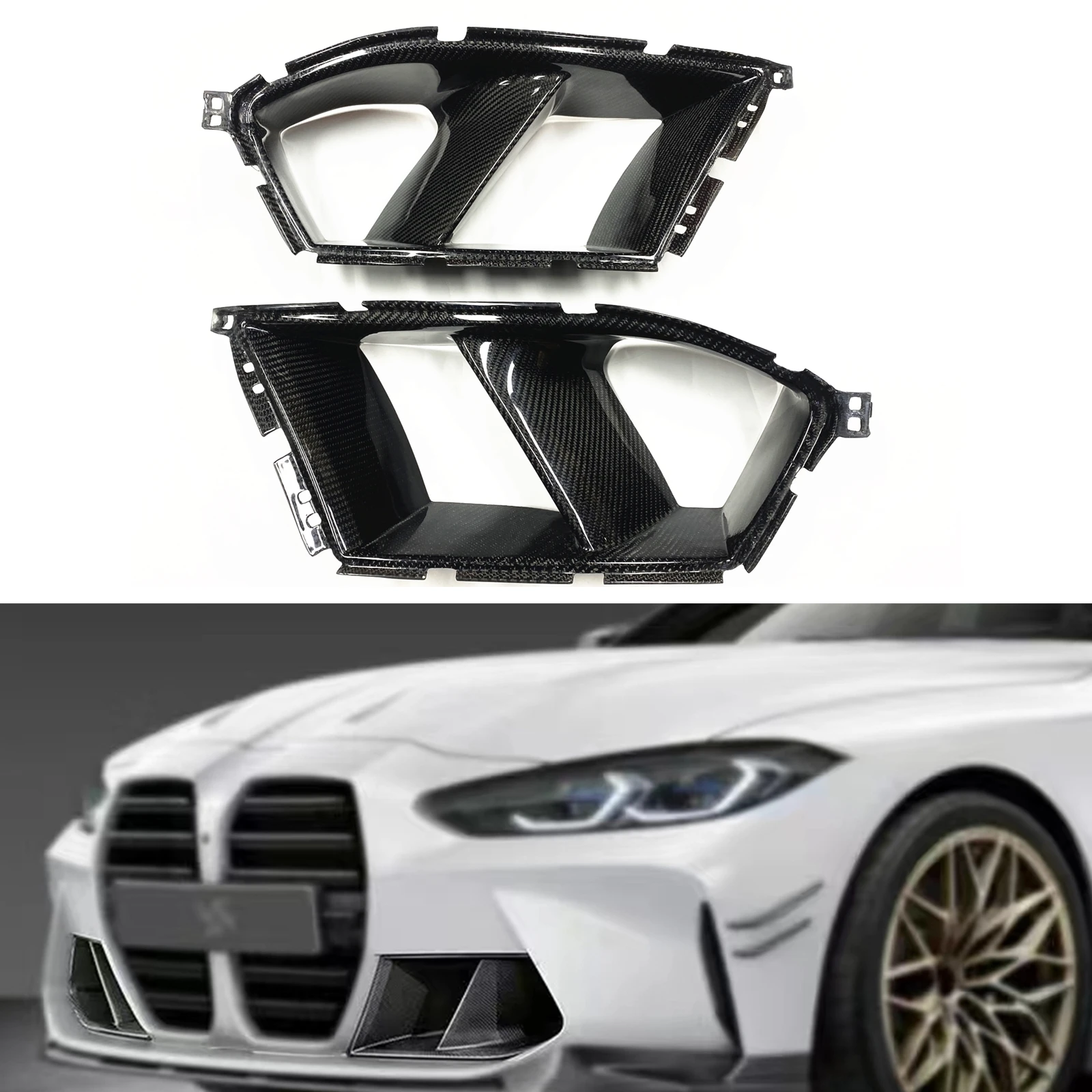 

Передний бампер для BMW G80 M3 G82 G83 M4 2021-22, обшивка для вентиляционного отверстия, противотуманная фара, крышка из углеродного волокна, боковая и...