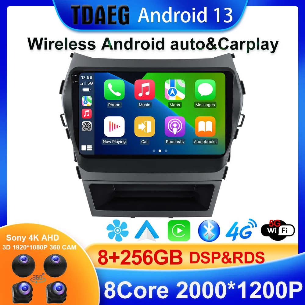 Android 13 256G 2K экран для Hyundai Santa Fe 3 IX45 2013 - 2017 GPS-навигация стерео Мультимедийный