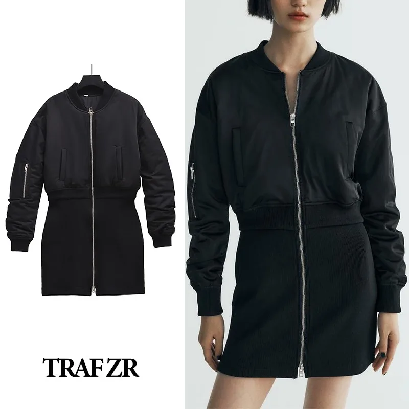 

TRAF ZR Dress Women Elegant Luxury 2023 New Arrivals Frocks Autumn and Winter Plush Zipper Spliced Short Dress Outfits for Woman