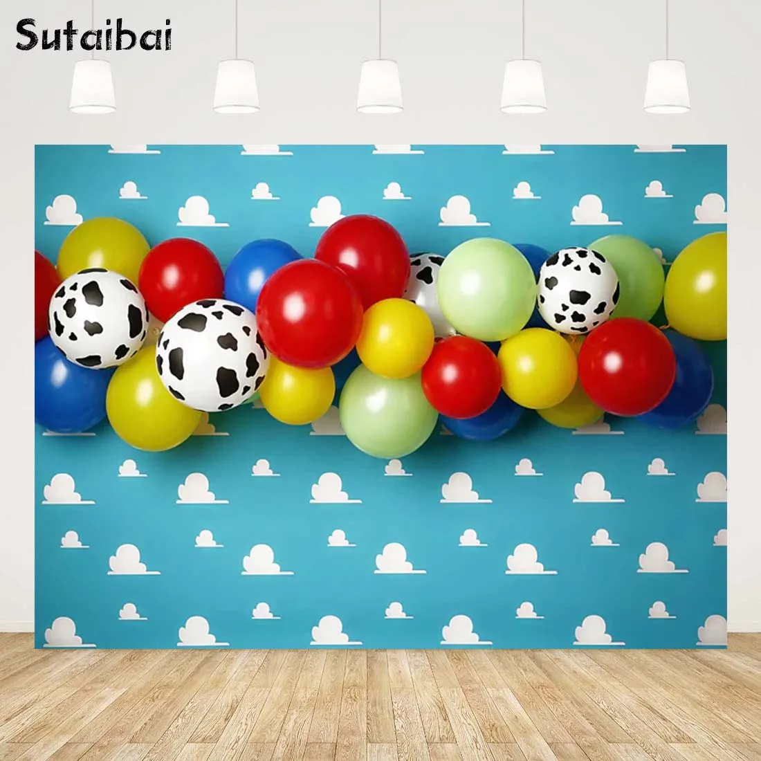 

Blue Sky White Cloud Photo Backdrop Toy Boy Cake Smash Photography Background Birthday Party Story Balloon Decor Photocall Props