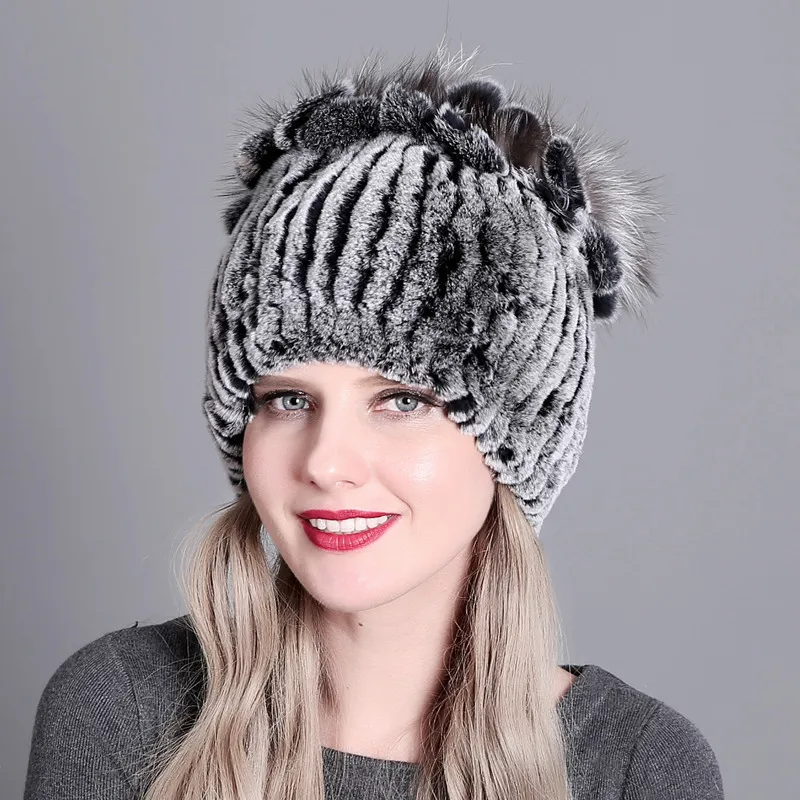 

Winter Women Hats 2023 for New Luxury Rex Rabbit Fur Russian Beanie Hat Keep Warm Thickening Female Knitted Caps Chapeau Femme