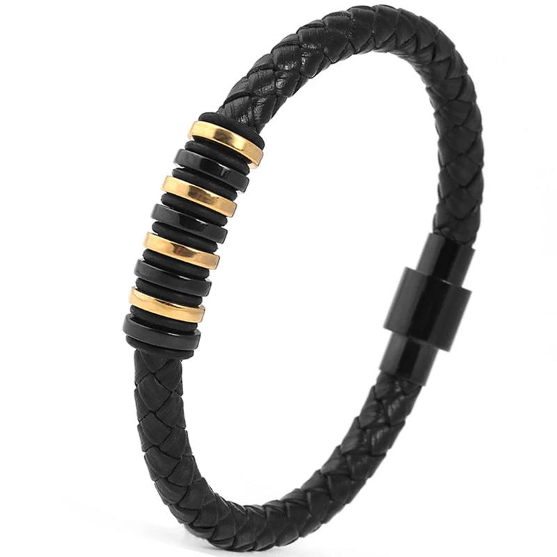 

New Braided Genuine Leather Bracelets Men Stainless Steel Magnet Buckle Men's Leather Bracelet Fashion Jewelry Wholesale