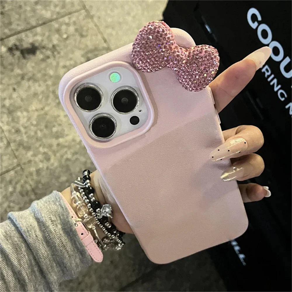 Фото Роскошный блестящий чехол для телефона с 3D стразами и бантом для iPhone 16, 15, 14, 13, 12, 11 Pro Max 14 Plus X XS XR 7, 8 SE2, мягкий чехол с милой девушкой №2