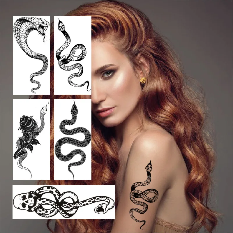 

2022 New Fashion Temporary Sticker Arm Tattoo Snake Animal Tattoo Cool Darkening Dark Series Sticker Snake Skull Tattoo Stickers