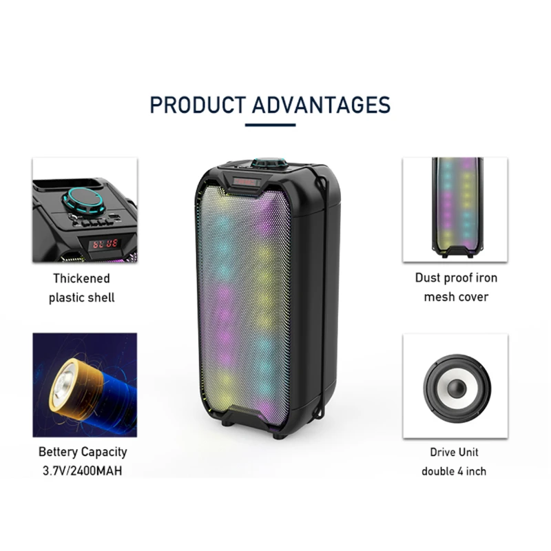 Outdoor portable bluetooth speaker RGB colorful lighting wireless subwoofer with microphone karaoke outdoor family karaoke speak