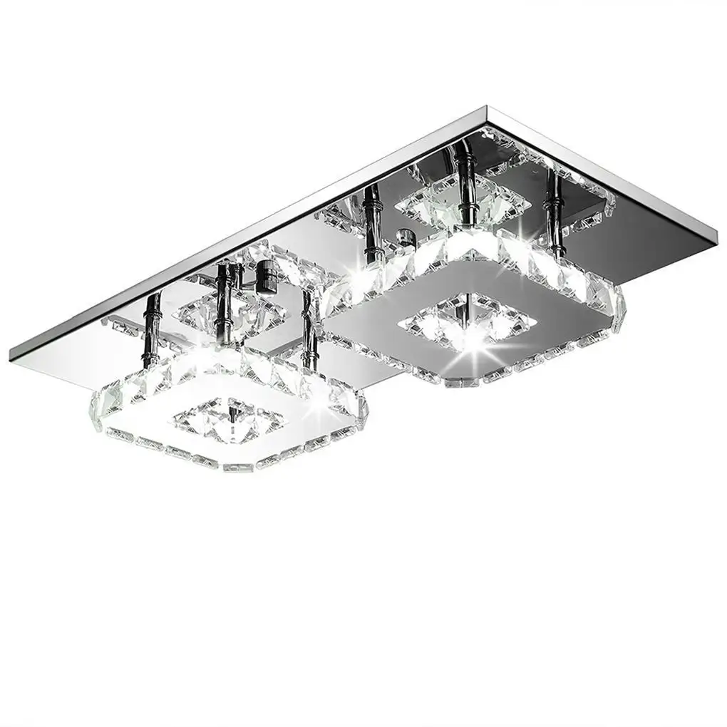 

Ceiling Light 24W Chandelier Crystal Dual-head Flush Lamp Rectangle LED Stainless Steel Polished For Corridor Fixtures