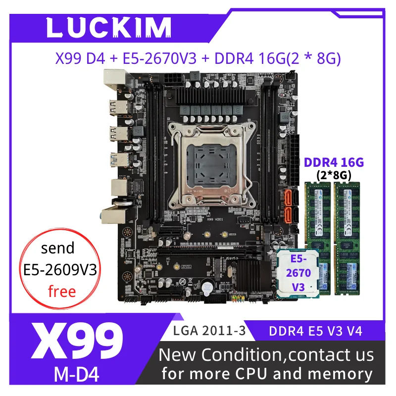 

X99 D4 LGA2011-3 Motherboard Set Kit With Xeon E5 2670 V3 CPU 16GB(2*8G) 2133MHZ DDR4 Desktop memory M-ATX NVME M.2 Motherboard