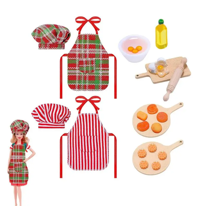 

Christmas Elf Accessories Set Mini Elf Doll Clothes Apron Hats Rolling Pin Egg Cookie Tray Mixing Bowl Kids Gift Elf Doll Decor