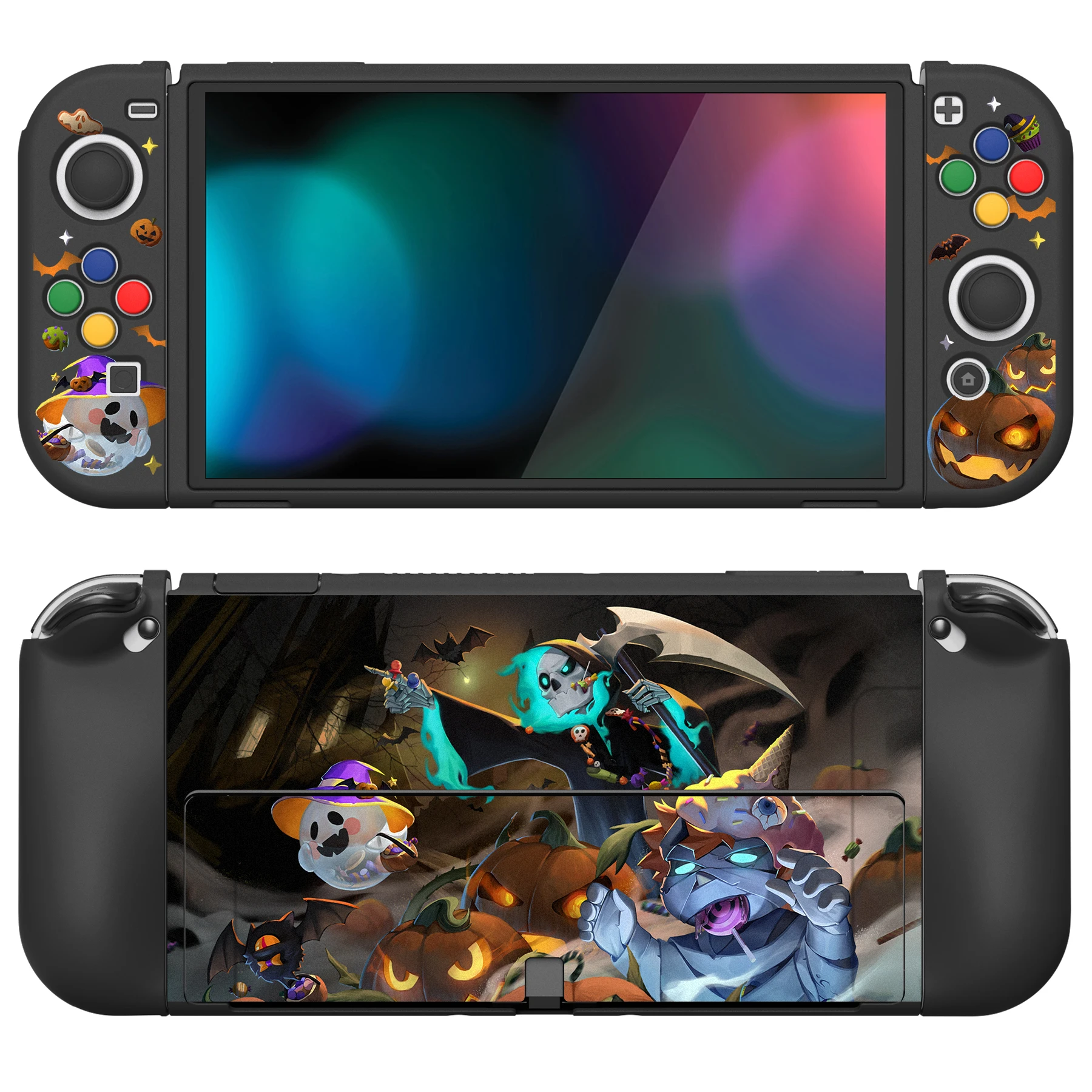 

PlayVital ZealProtect Soft Protective Case Protector for Nintendo Switch OLED with Thumb Grips - Halloween Candy Night