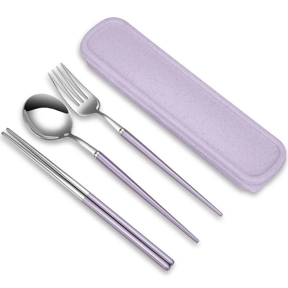 

Set Cutlery Fork Portable Chopsticks Travel Stainless Steel Silverware Flatware Case Utensils Reusable Spoon Camping Forks