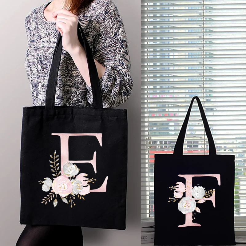 

Tote Bags for Women Canvas Shopping Bag Casual Handbags Shopping Pink Letter Printing Reusable Foldable Shoulder Organizer Bag