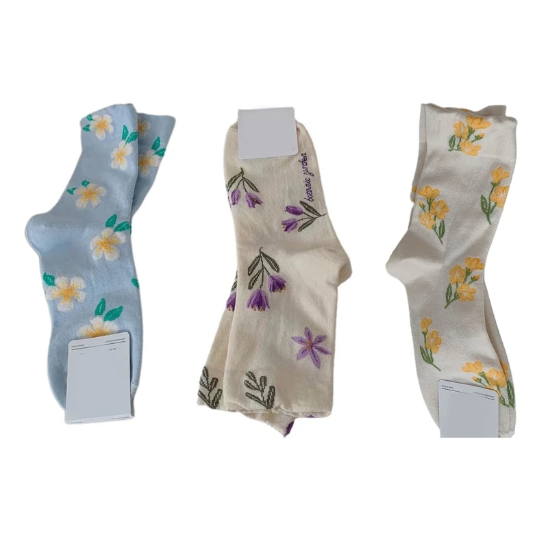 

Женские весенние милые короткие носки для девушек в японском стиле для свежего колледжа, винтажные цветные маленькие цветочные носки с при...