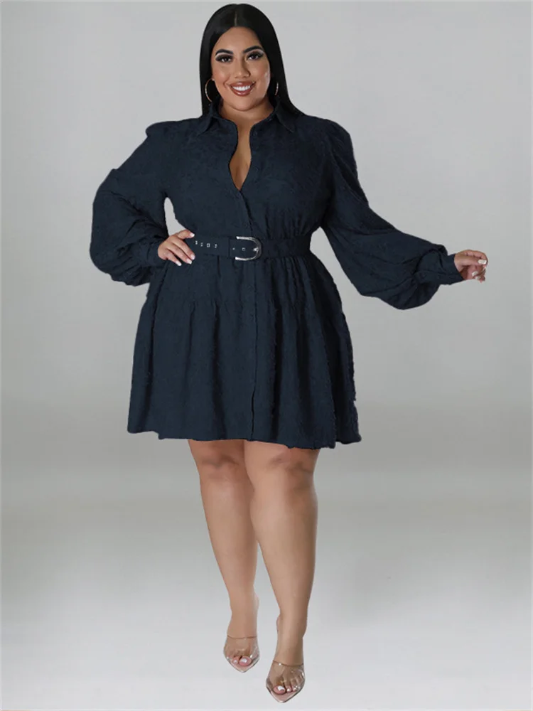 Plus Size Dresses for Women Long Sleeve Button Floral Printed Elegant Midi Shirt Dress Wholesale Drops 3xl 4xl 5xl 6xl