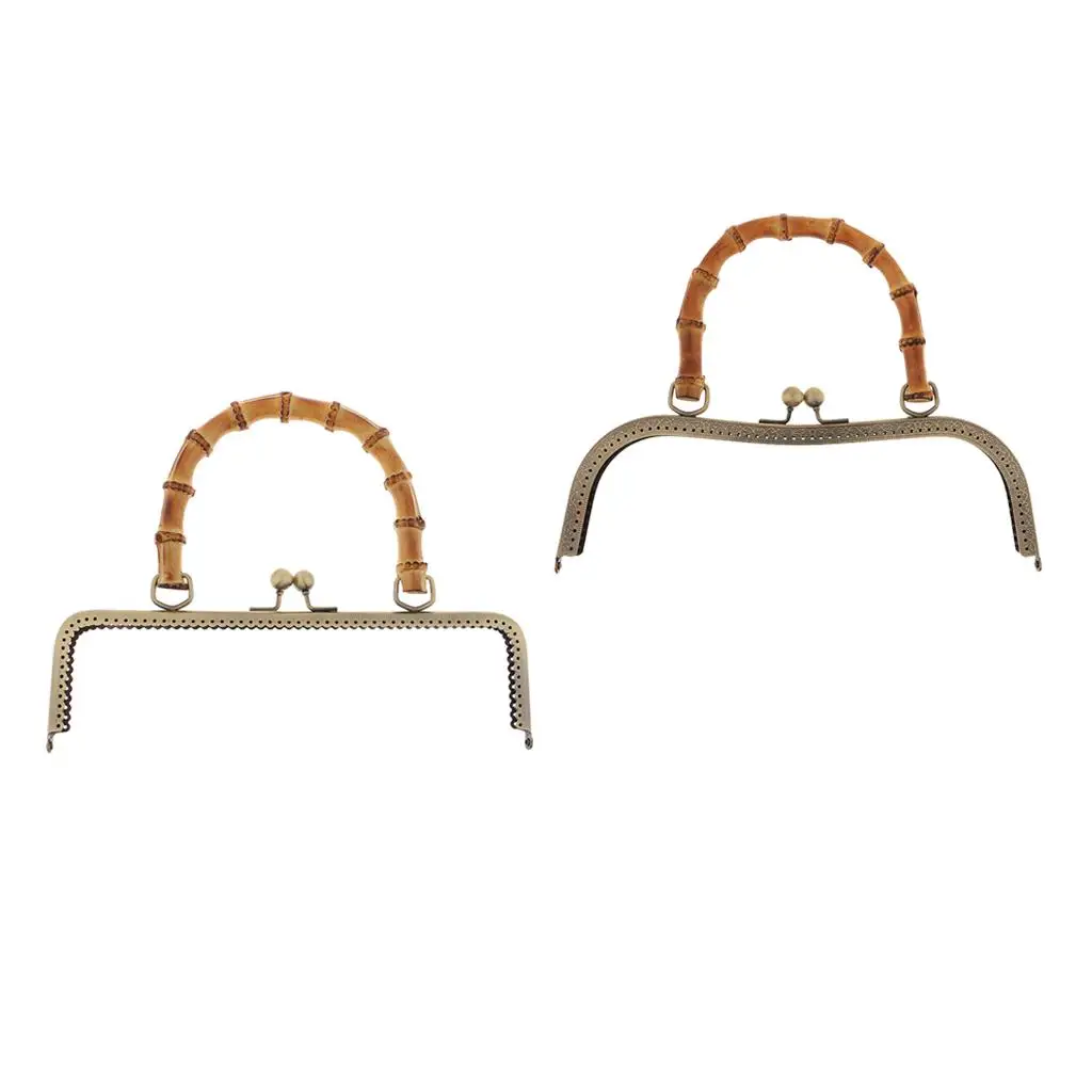 

Prettyia 2 Pieces Metal Purse Bag Frame Kiss Clasp Locks with Bamboo Handle