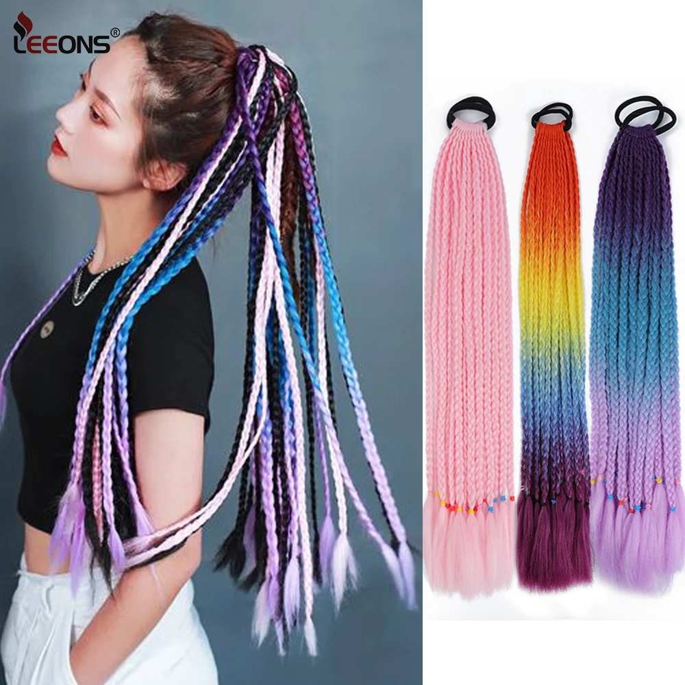 Box Braiding Ponytail Hairpiece With Rubber Band Hair Ring Braided Chignon Hair Ponytail Hair Pieces Synthetic Hair Extensions