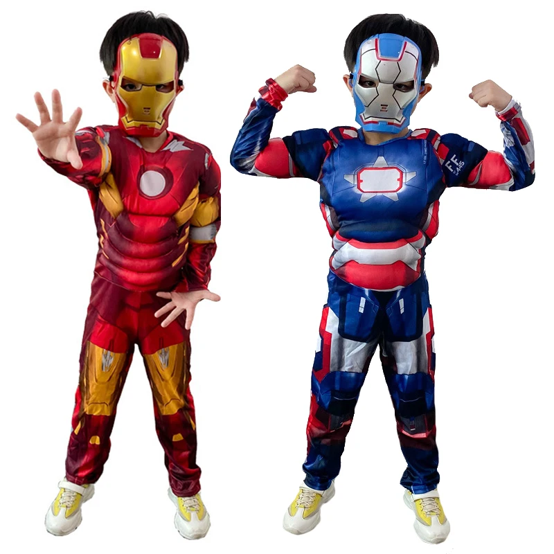 

3 Colors Boy Iron Man Cosplay Halloween Costumes Superhero Muscle Costume Set for Children Fantasia Disfraces Masquerade Purim