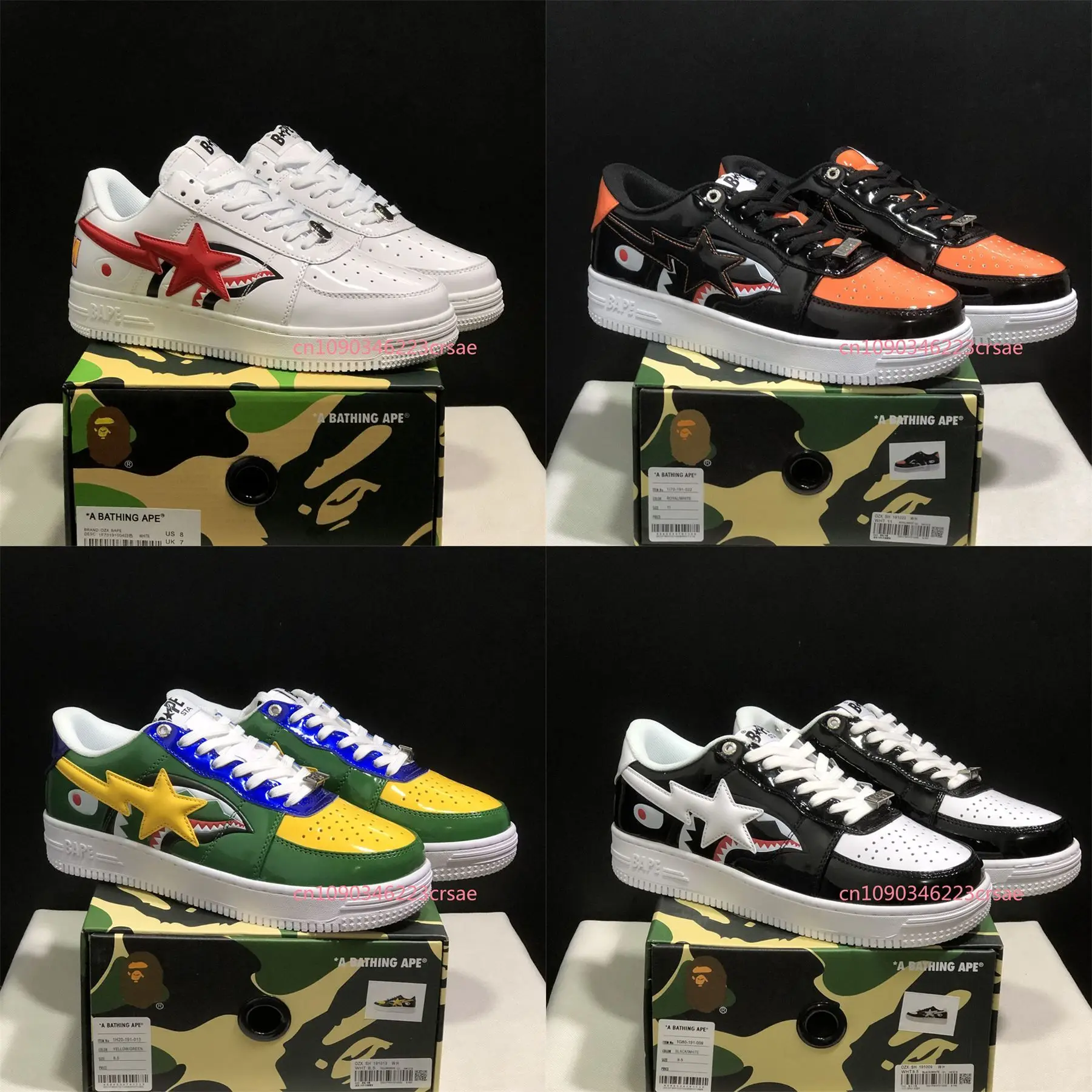 Eur36-46 Bape Sta Men Women Shark None-Slip WGM Skateboarding Shoes Outdoor Causal Bapesta Sports Big 46 Size Walking Sneakers