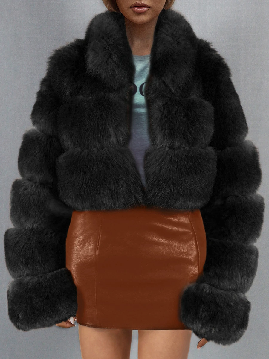 

Fashion Stand Collar Fur Coats Women 2022 Winter Super Short Jackets High Street Female Solid Thick Warm Outerwear Faux Fur Tops