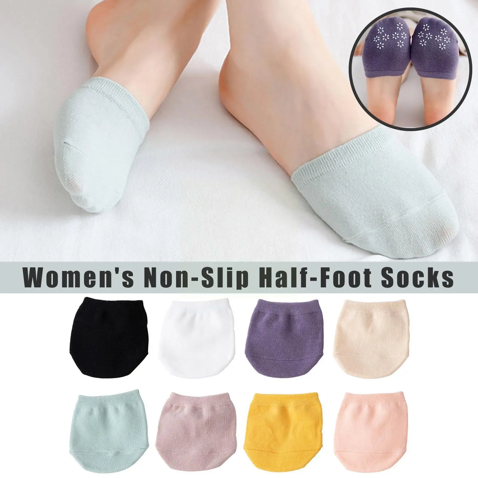 

Women Half Foot Socks Cotton For High Heels Forefoot Insole Socks Liner Elastic Pain Relief Anti-slip Foot Skin Care Protec A8w5