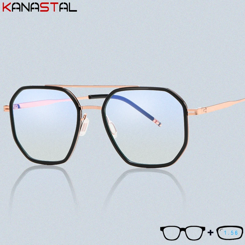 

New Men Blue Light Blocking Glasses Women Trend TR90 Metal Polygon Eyeglasses Frame CR39 Myopia Presbyopic Prescription Eyewear