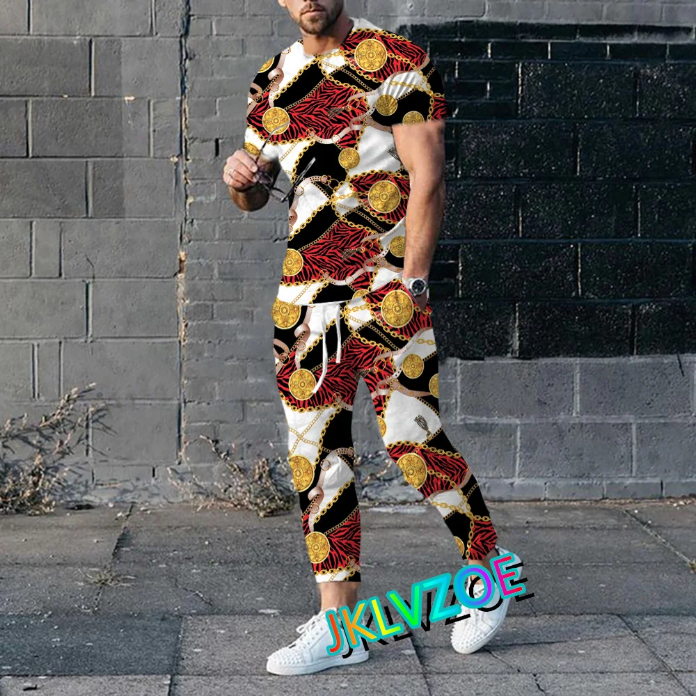 Men's Summer T Shirt Tracksuit Sets Fashion Trousers Suit Luxury Brand Male Short Sleeve Casual Pants Streetwear Outfits Jogger