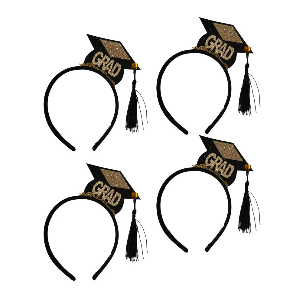 

4 Pcs Decorations Mini Tassel Hat Headbands Headdress Hair Accessories Kids Graduation Cap Doctor's