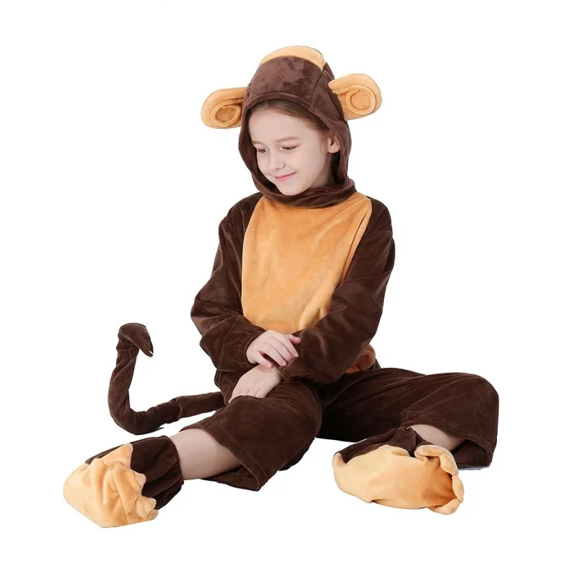 

Пижама-комбинезон в виде животных для мальчиков и девочек, детская пижама в виде обезьяны на Хэллоуин, книга Пурим, неделя, обезьяна, косплей, одежда для сна, модное платье