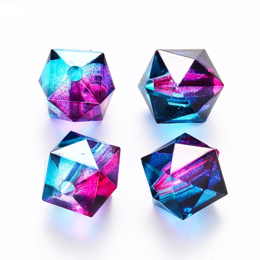 

100PC Transparent Spray Painted Crackle Acrylic Beads Two Tone Polygon Medium Blue 7.5x8x8mm Hole: 1.8mm 100PCS