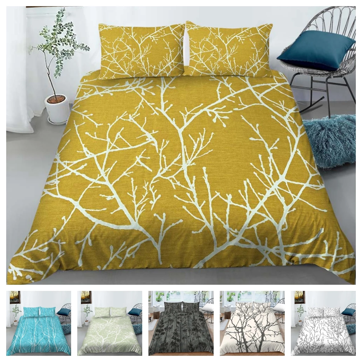 

Hot Bed Linens 2/3pcs 20 Patterns 3D Digital Branches Printing Duvet Cover Sets 1 Quilt Cover + 1/2 Pillowcases US/EU/AU Size