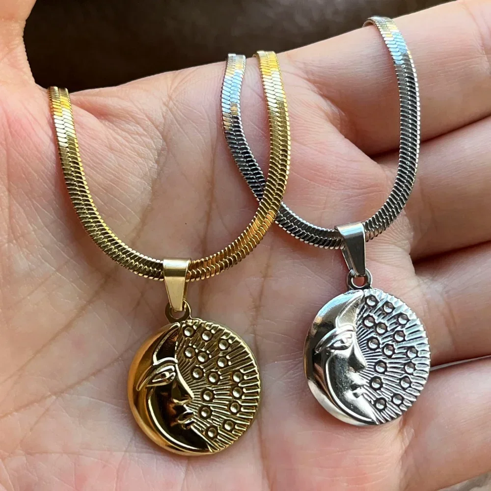 Полумесяц Спящее женское ожерелье для женщин и мужчин из нержавеющей стали