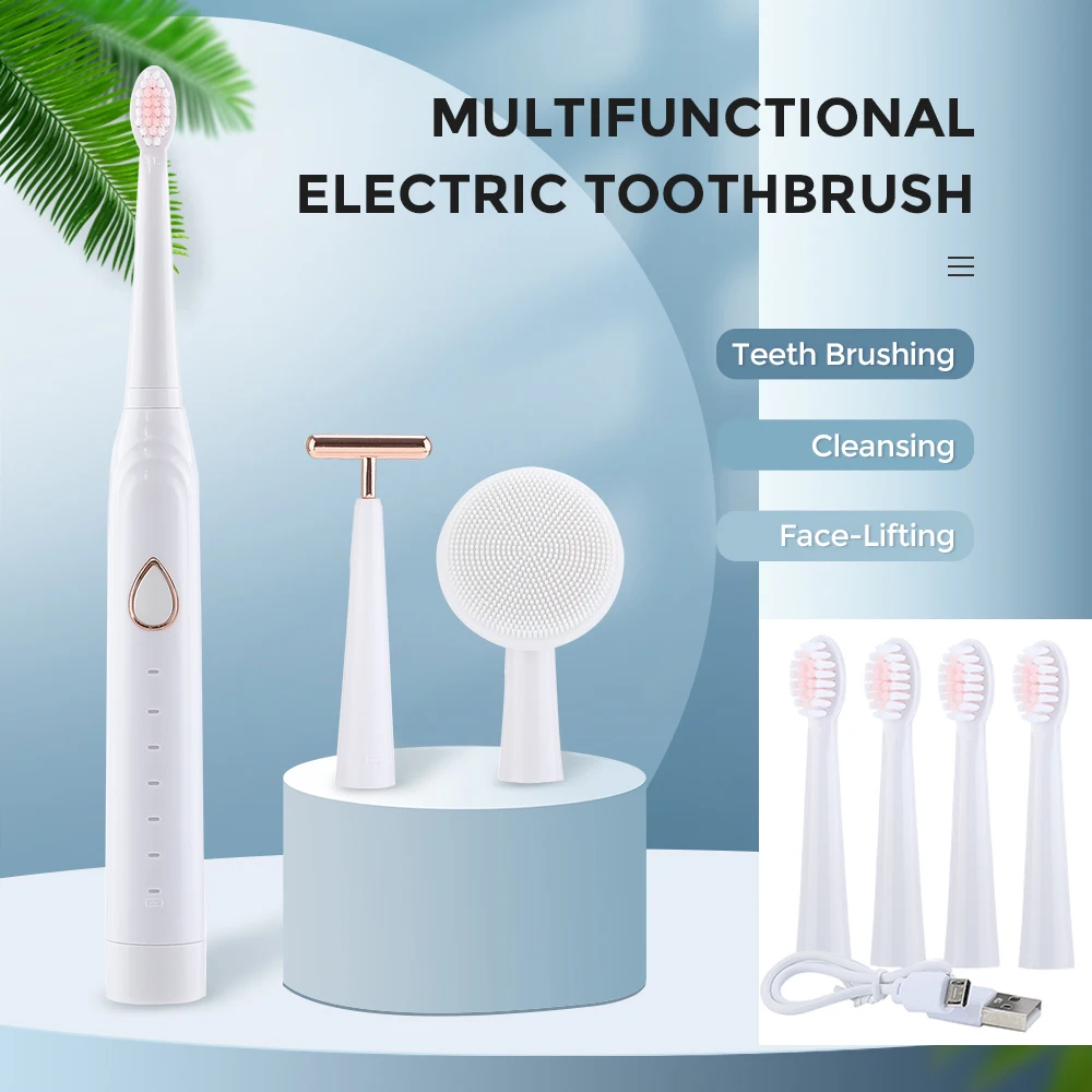

7 In 1 Electric Sonic Toothbrush USB Charging IPX7 Waterproof 6-Speed Teeth Whitening Cleaing Brush Oral Cleaner Tool