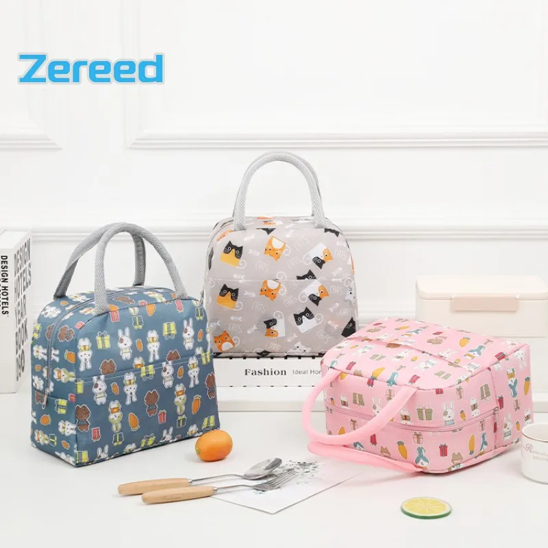 

Protable Insulated Thermal Lunch Bag Canvas Handbag Picnic Cooler Bag For Women Children Travel Camping Storage Bag
