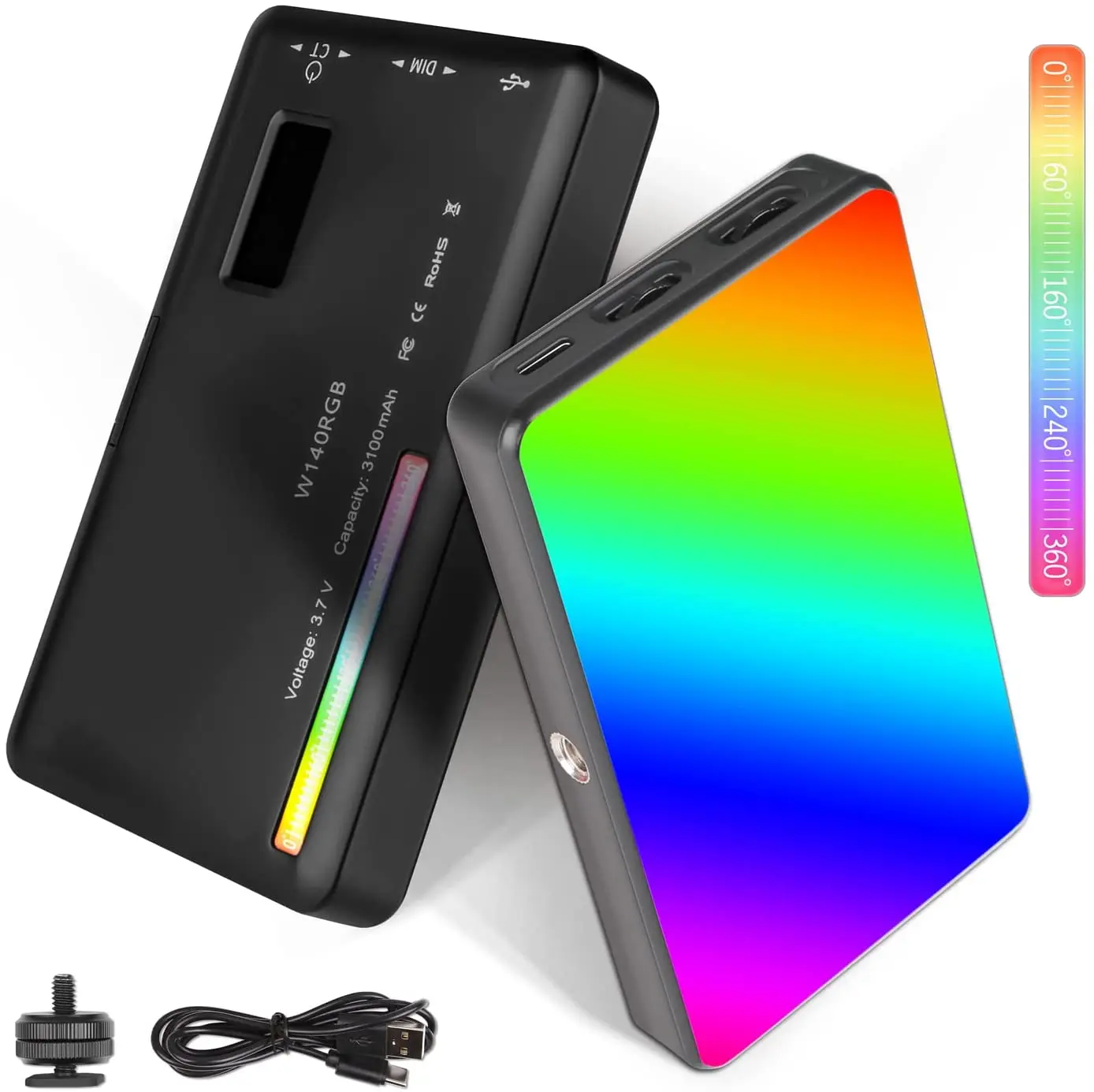 

W140 LED RGB Video Light 0-360° Full Color 2500 to 9000K 8W 3100mAh Photography Camera Light Dimmable Pocket Panel Lights