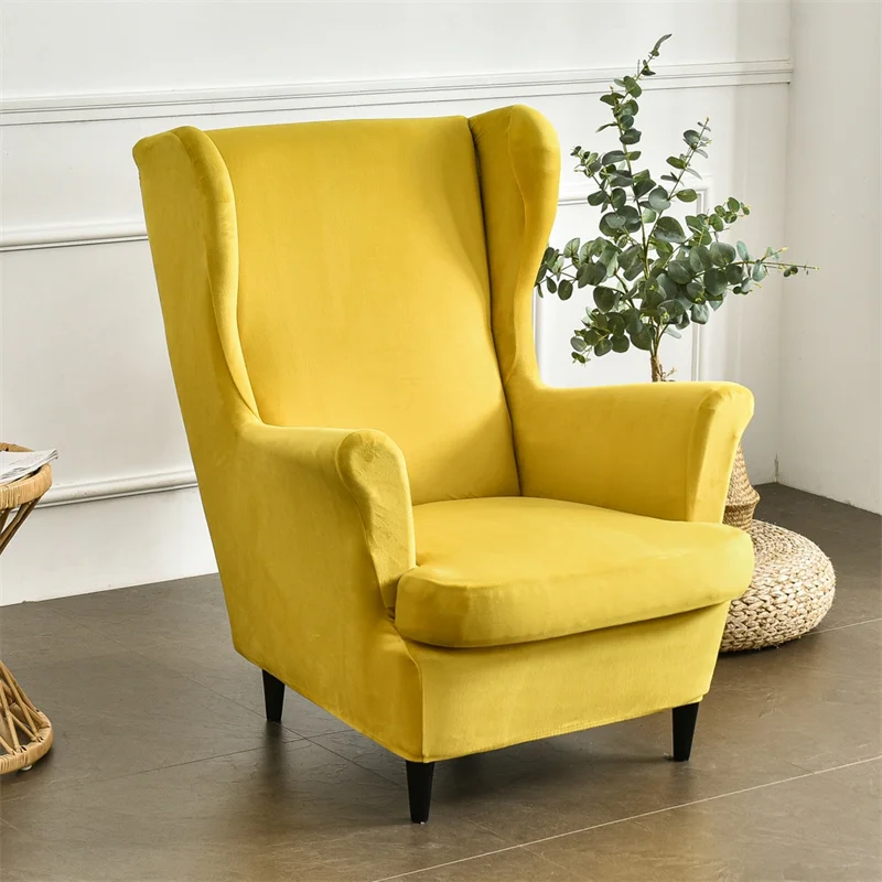 

Velvet Elastic Sloping Arm Back Chair Cover Stretch Non-slip Armchair Single Sofa Slipcovers Removable with Seat Cushion Covers