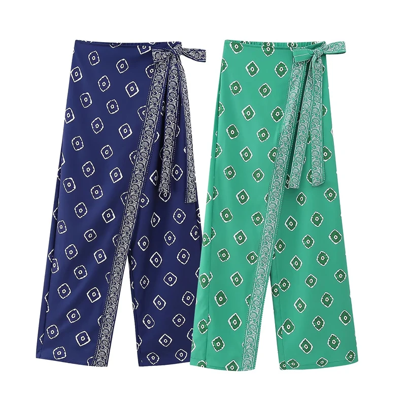 

Женские свободные прямые брюки с высокой талией, широкие брюки с принтом и бантом, лето 2023