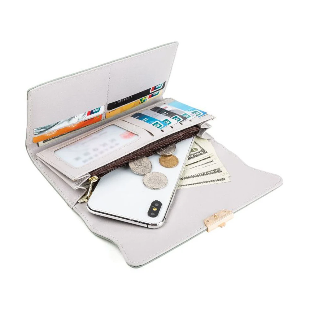 Unique Stylish Women's Buckle Long Clutchs Portable Wear-Resistant Coin Purse Money Storage Delicate Banquet Card Wallet