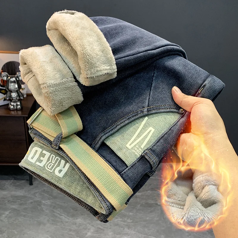 Осенние и зимние джинсы мужские новые модные узкие зауженные брюки с принтом