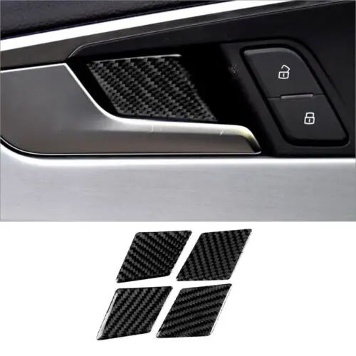 

4Pcs Carbon Fiber Interior Door Handle Bowl Cover Trim For Audi A4 B9 2017-2019