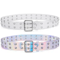 european and american fashion punk double row hole pvc transparent belt for men and women