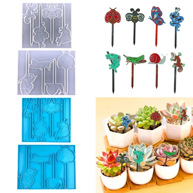 

D0LC Garden Potted Plants Tag Mold Epoxy Silicone Mold Various Garden Stake Plant Charm Mold Kindergarten Garden Label Molds