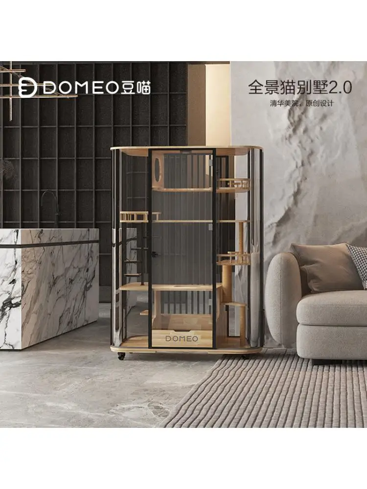

Panoramic Cat Villa 360 Degree Glass Cat House Full Transparent Luxury Solid Wood Cat Cabinet Cat House Cat Litter