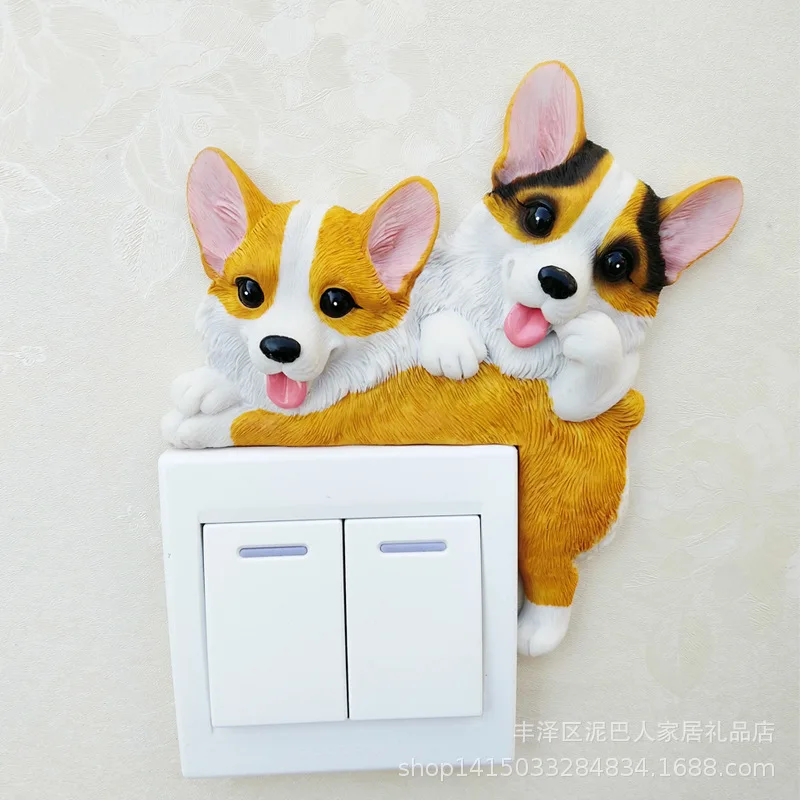 

Симпатичная наклейка с переключателем корги, декоративная наклейка на розетку, настенные Стикеры для помещений, Современные Простые резиновые 3D наклейки на розетку