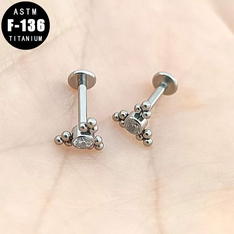 

ASTM F136 Titanium Ear Piercing Labret Lip Rings Zircon Ball Clusters Internally Thread Tragus Helix Cartilage Earring Jewelry