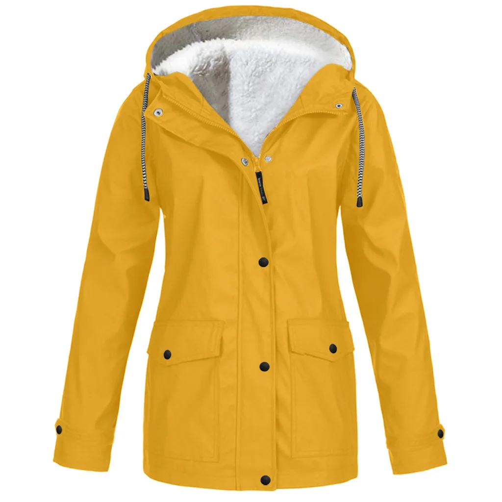 Women's Autumn Winter Plus Velvet Jacket Windproof Waterproof Hooded Coat Outdoor Sports Cloths For Climbing Cycling Fishing