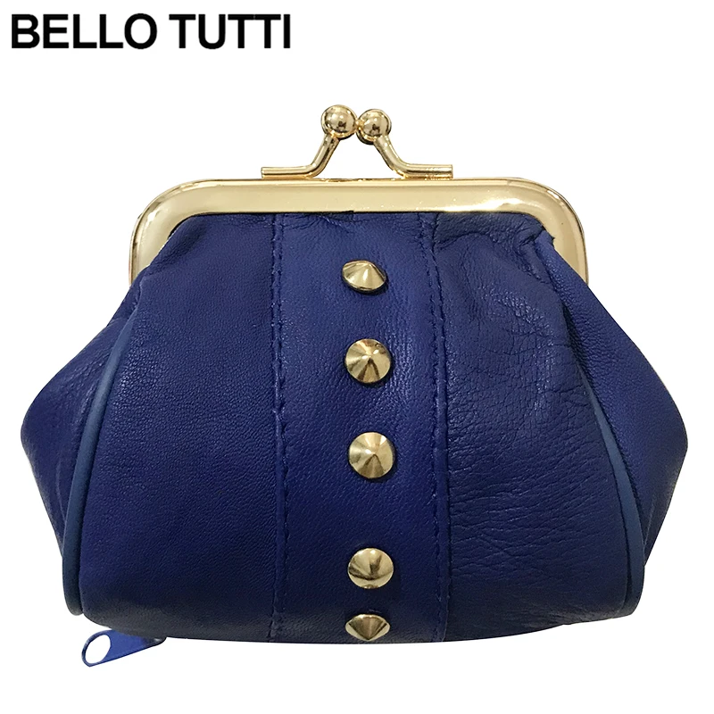 

BELLO TUTTI Women Key Small Wallets Fashion Mini Coin Purses Money Clip Original Metal Hasp Genuine Leather Sheepskin Change Bag