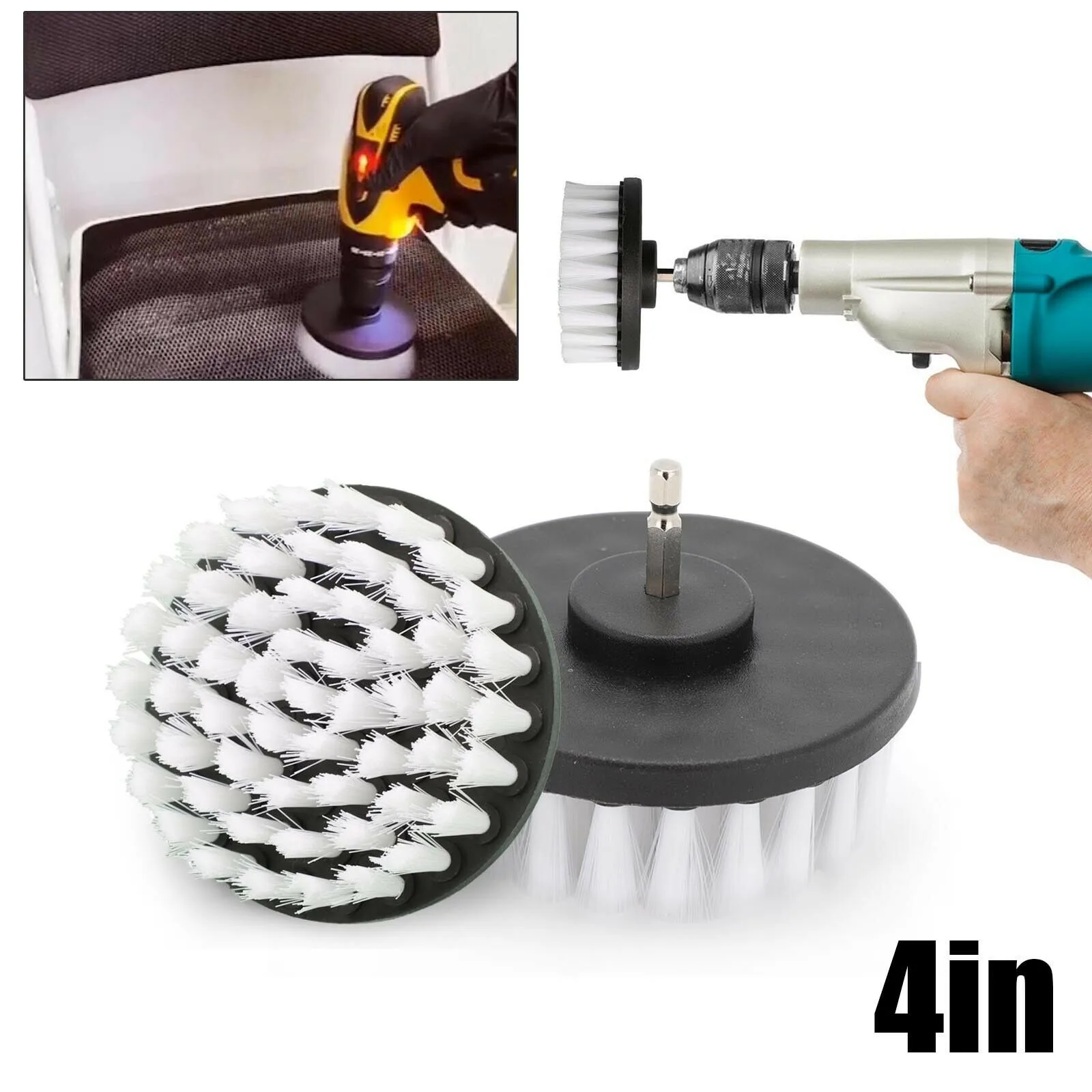 Accesorio de cepillo de taladro suave de 4 pulgadas, cepillo de fregado eléctrico para limpieza de alfombras, cuero y tapicería, accesorios de lavado de coche