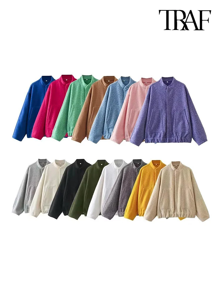 TRAF Женская Винтажная Куртка-бомбер Airmen С Воротником-стойкой Свободное Теплое