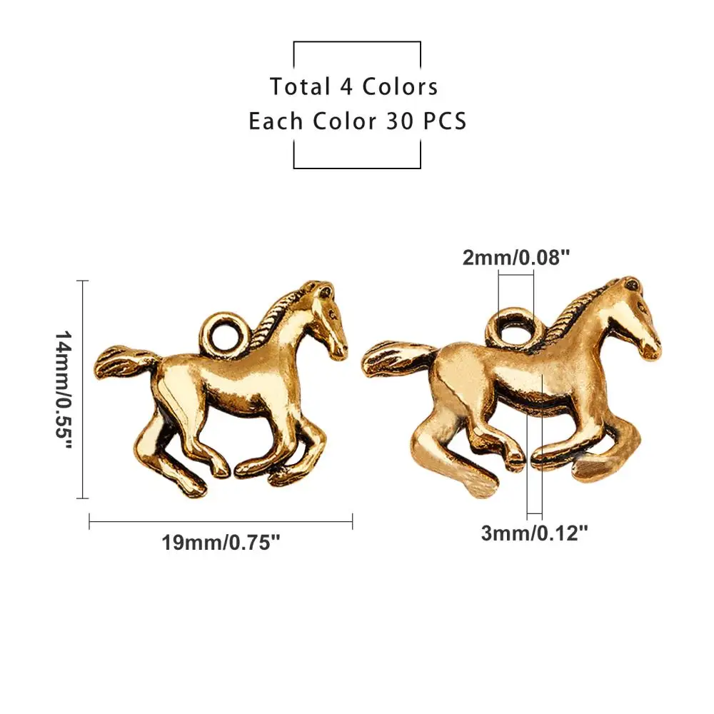 

120pcs Running Horse Charms Pendants Tibetan Equestrian Horsemanship Beads for DIY Bracelet Necklace Jewelry Making 4Colors