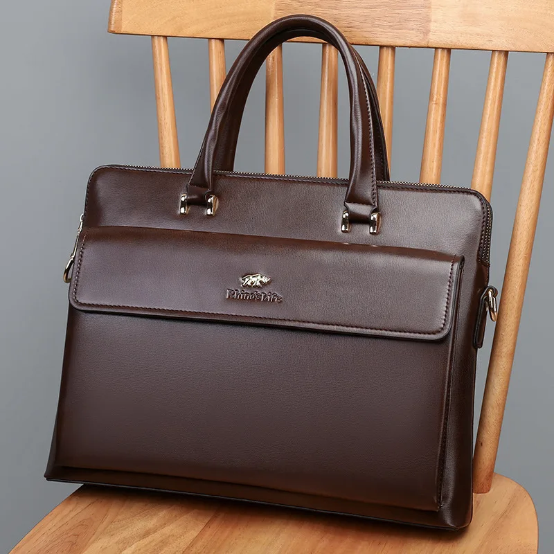 Business Genuine Leather Men's Briefcase High Capacity Handbag Luxury Leather Shoulder Messenger Bag Male Casual Laptop Bag